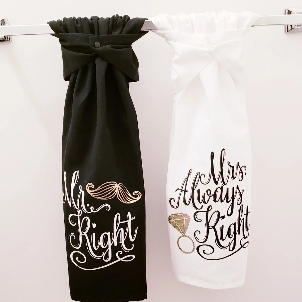 🆒️NEW! Mr & Mrs Hang'N'Snap Hand Towels Set 🤍Gold plastic snaps